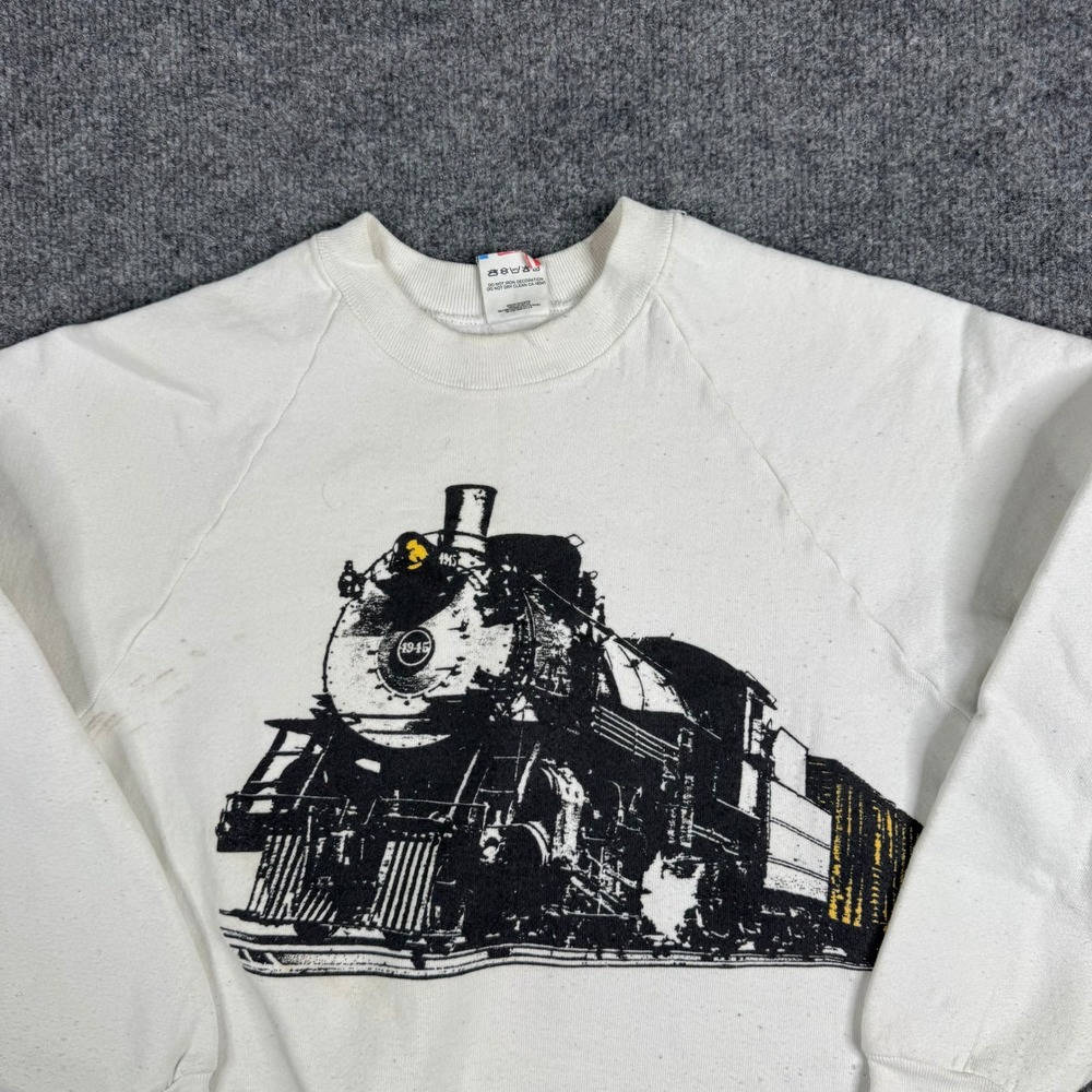 Fruit of‎ the Loom Sweatshirt Mens Size M White Vintage Train Graphic